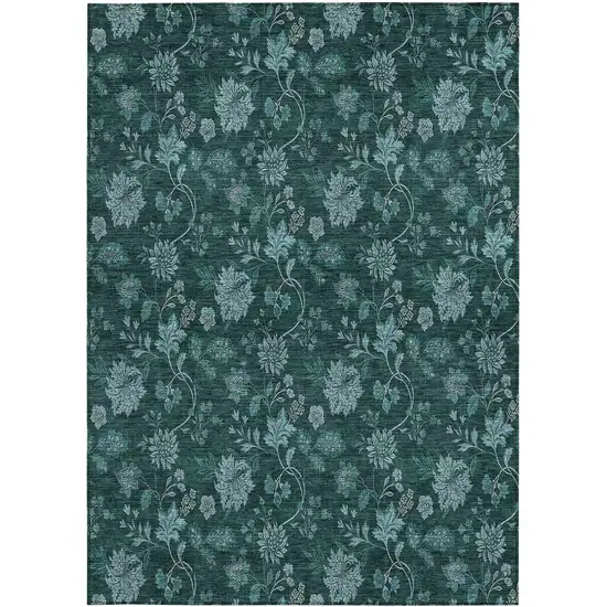 Teal Blue And Aqua Floral Washable Indoor Outdoor Area Rug Photo 7
