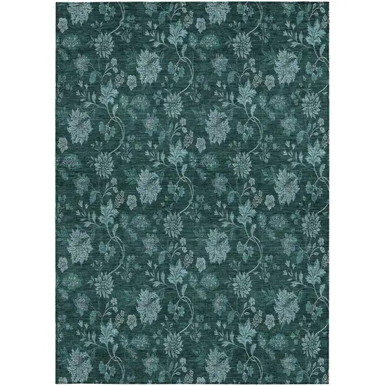 Teal Blue And Aqua Floral Washable Indoor Outdoor Area Rug Photo 7