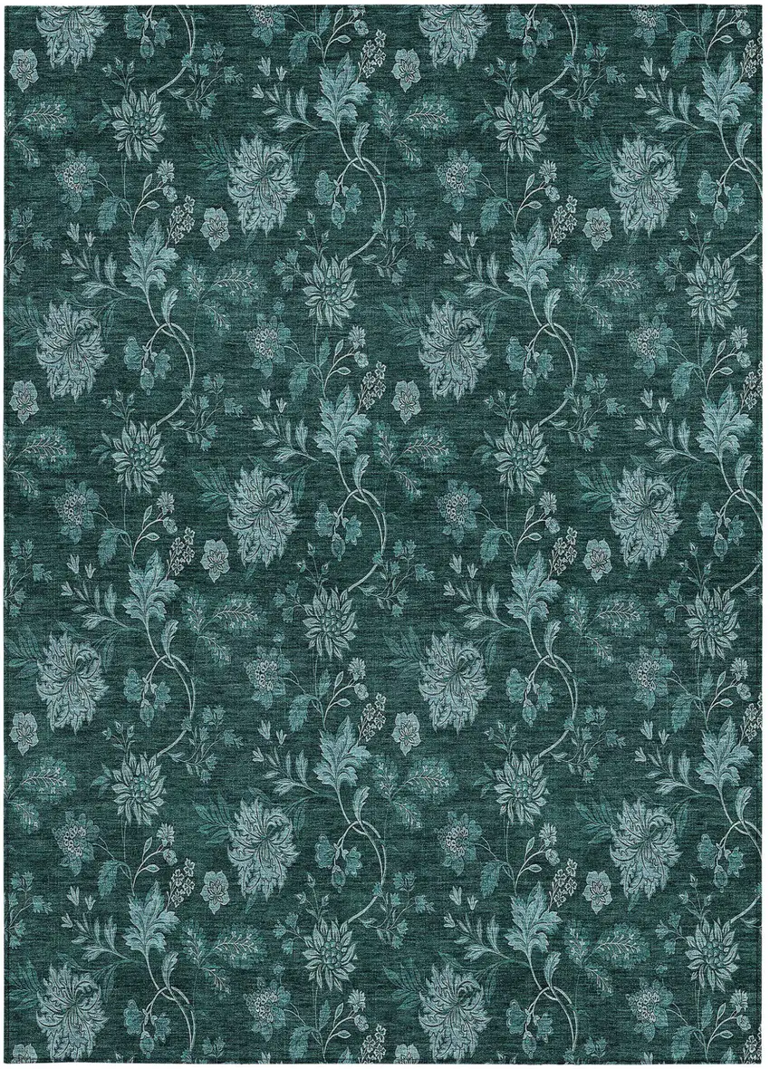 Teal Blue And Aqua Floral Washable Indoor Outdoor Area Rug Photo 7