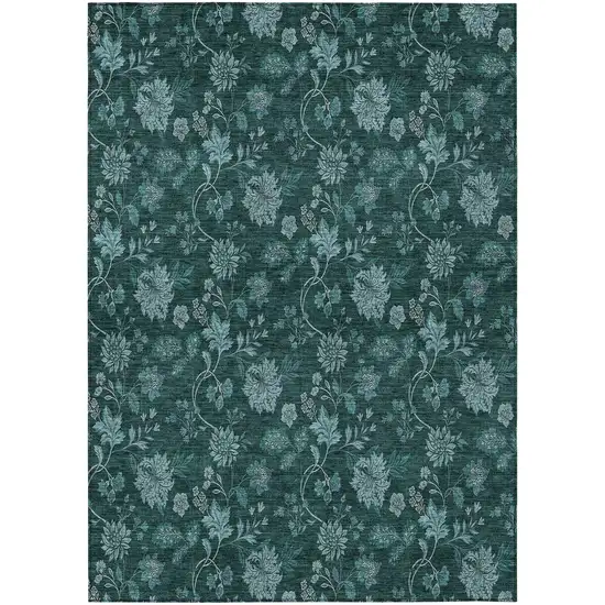 Teal Blue And Aqua Floral Washable Indoor Outdoor Area Rug Photo 2