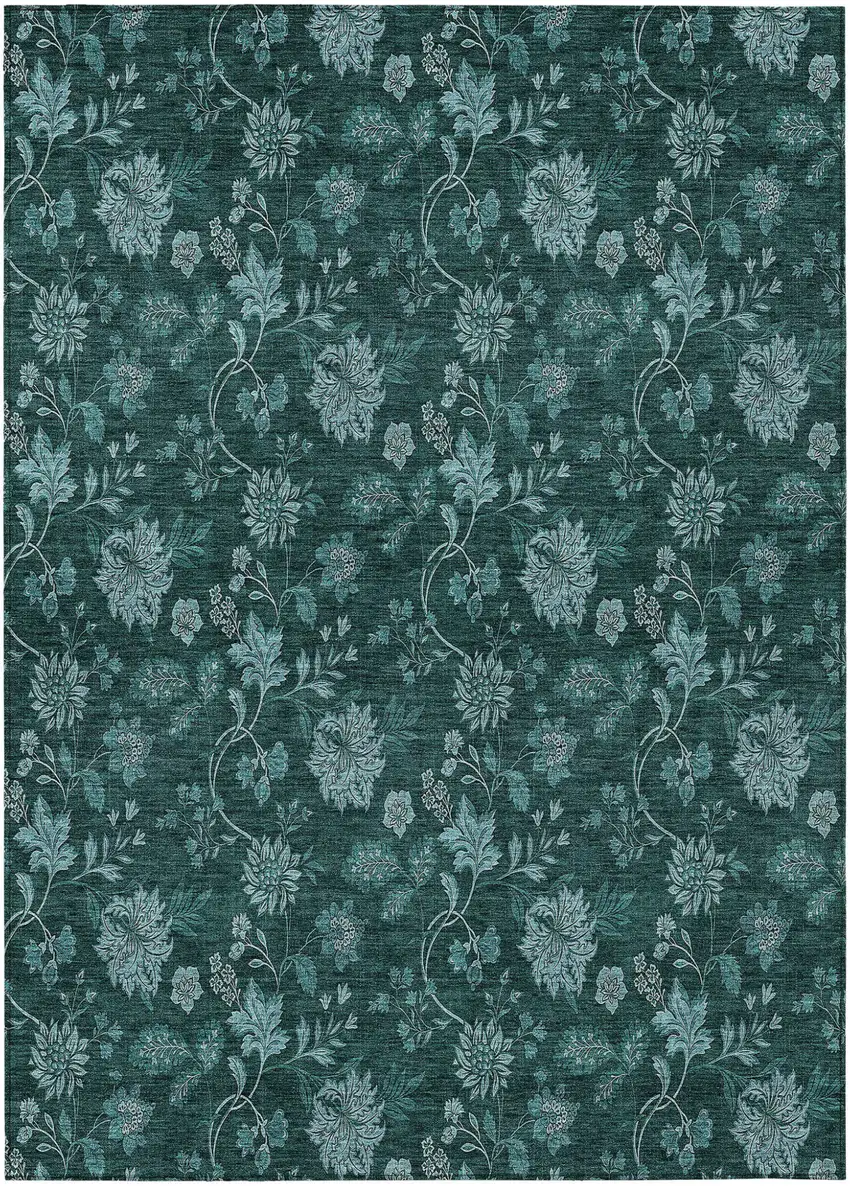 Teal Blue And Aqua Floral Washable Indoor Outdoor Area Rug Photo 2