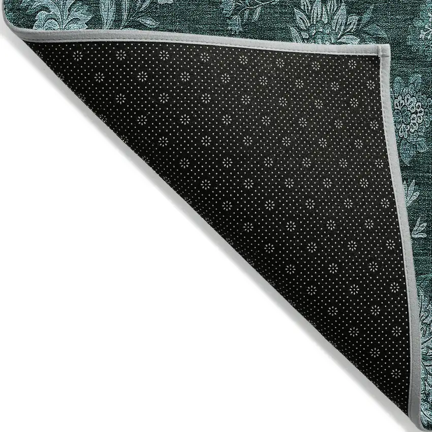Teal Blue And Aqua Floral Washable Indoor Outdoor Area Rug Photo 4