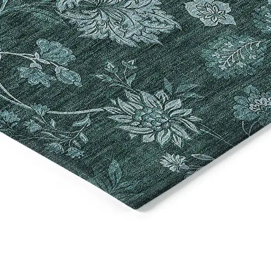 Teal Blue And Aqua Floral Washable Indoor Outdoor Area Rug Photo 5