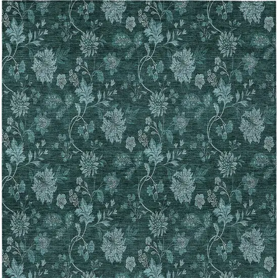 Teal Blue And Aqua Floral Washable Indoor Outdoor Area Rug Photo 7