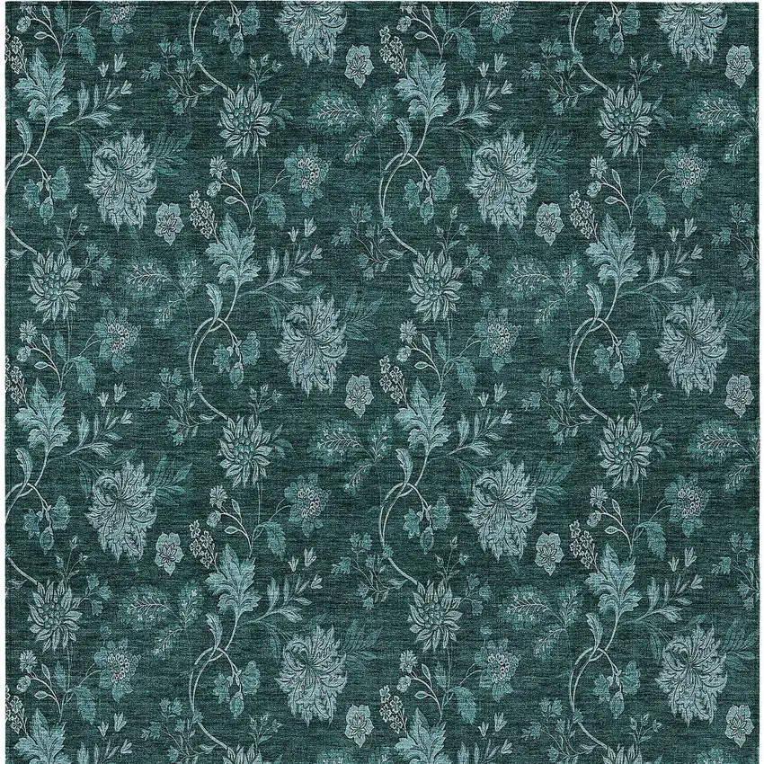 Teal Blue And Aqua Floral Washable Indoor Outdoor Area Rug Photo 7