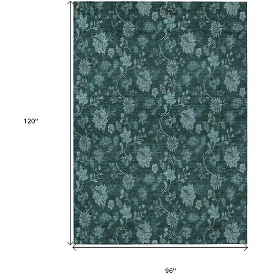 Teal Blue And Aqua Floral Washable Indoor Outdoor Area Rug Photo 3