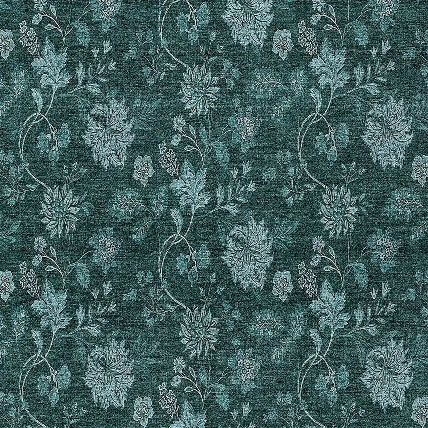Teal Blue And Aqua Floral Washable Indoor Outdoor Area Rug Photo 6