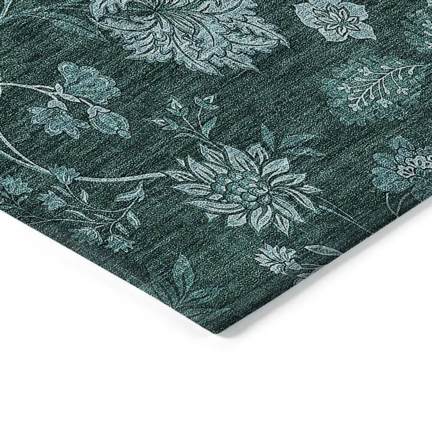 Teal Blue And Aqua Floral Washable Indoor Outdoor Area Rug Photo 5