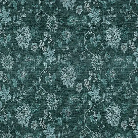 Teal Blue And Aqua Floral Washable Indoor Outdoor Area Rug Photo 6