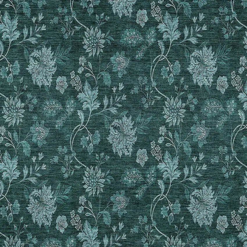 Teal Blue And Aqua Floral Washable Indoor Outdoor Area Rug Photo 6