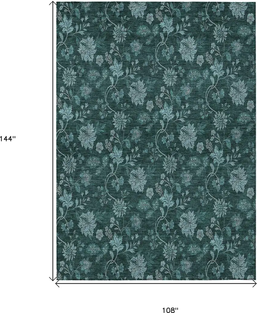 Teal Blue And Aqua Floral Washable Indoor Outdoor Area Rug Photo 3