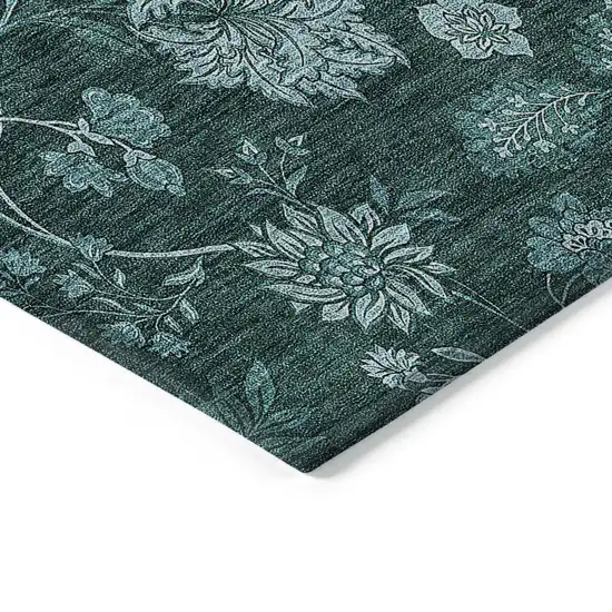 Teal Blue And Aqua Floral Washable Indoor Outdoor Area Rug Photo 5