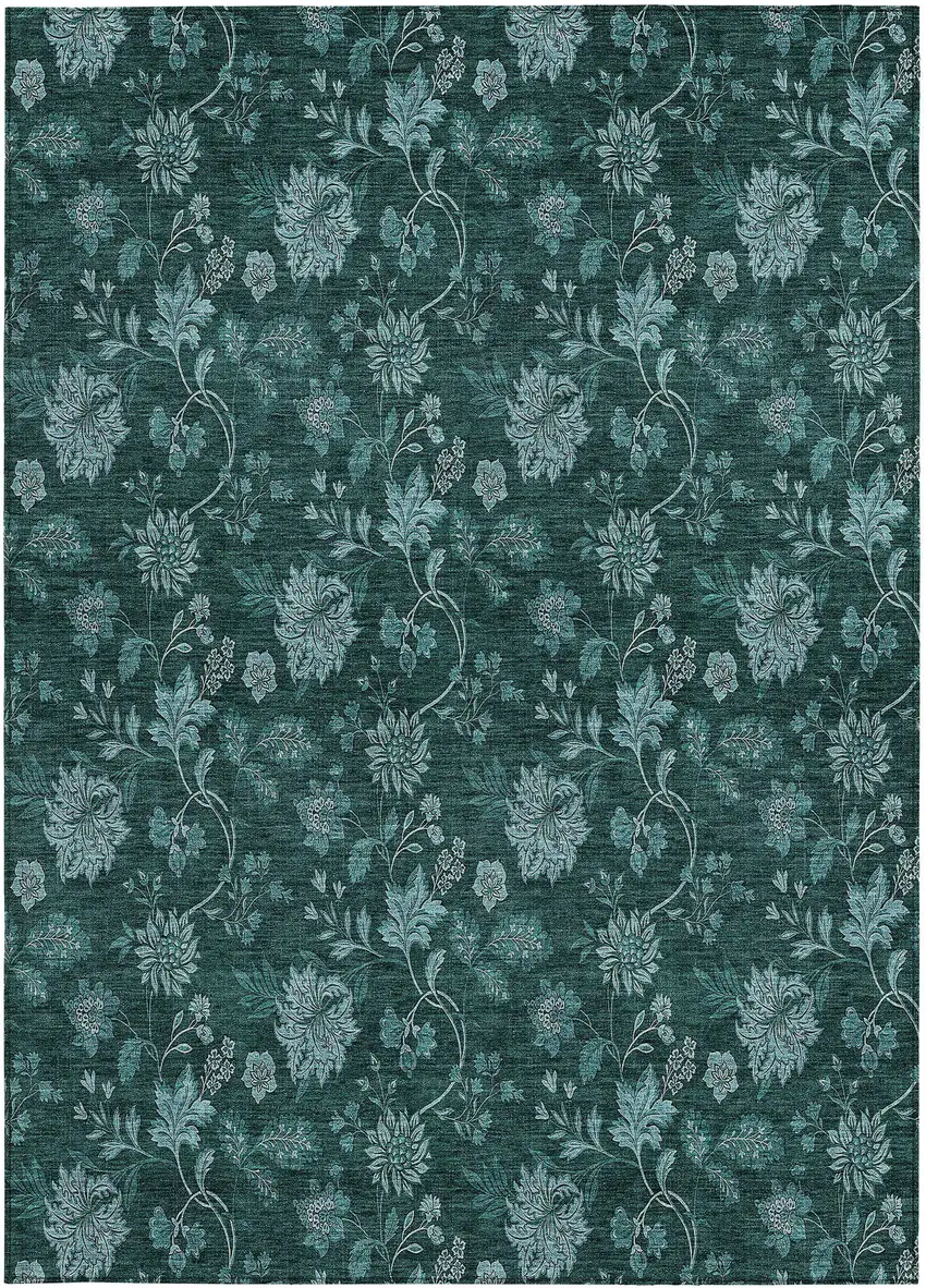 Teal Blue And Aqua Floral Washable Indoor Outdoor Area Rug Photo 6