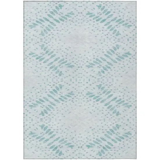 Teal Blue And Aqua Floral Washable Indoor Outdoor Area Rug Photo 2
