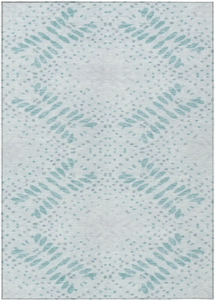 Teal Blue And Aqua Floral Washable Indoor Outdoor Area Rug Photo 2