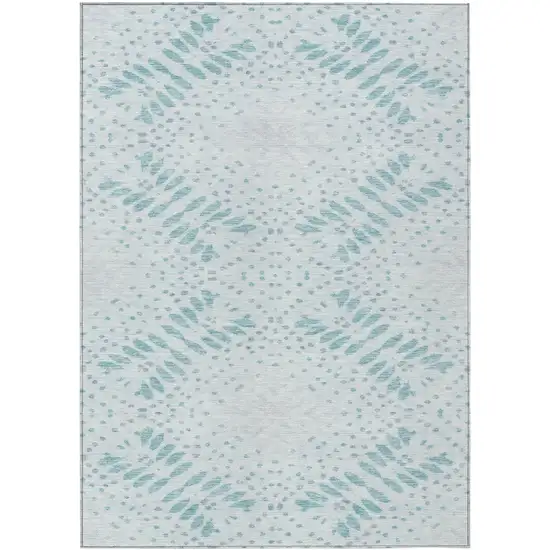 Teal Blue And Aqua Floral Washable Indoor Outdoor Area Rug Photo 2
