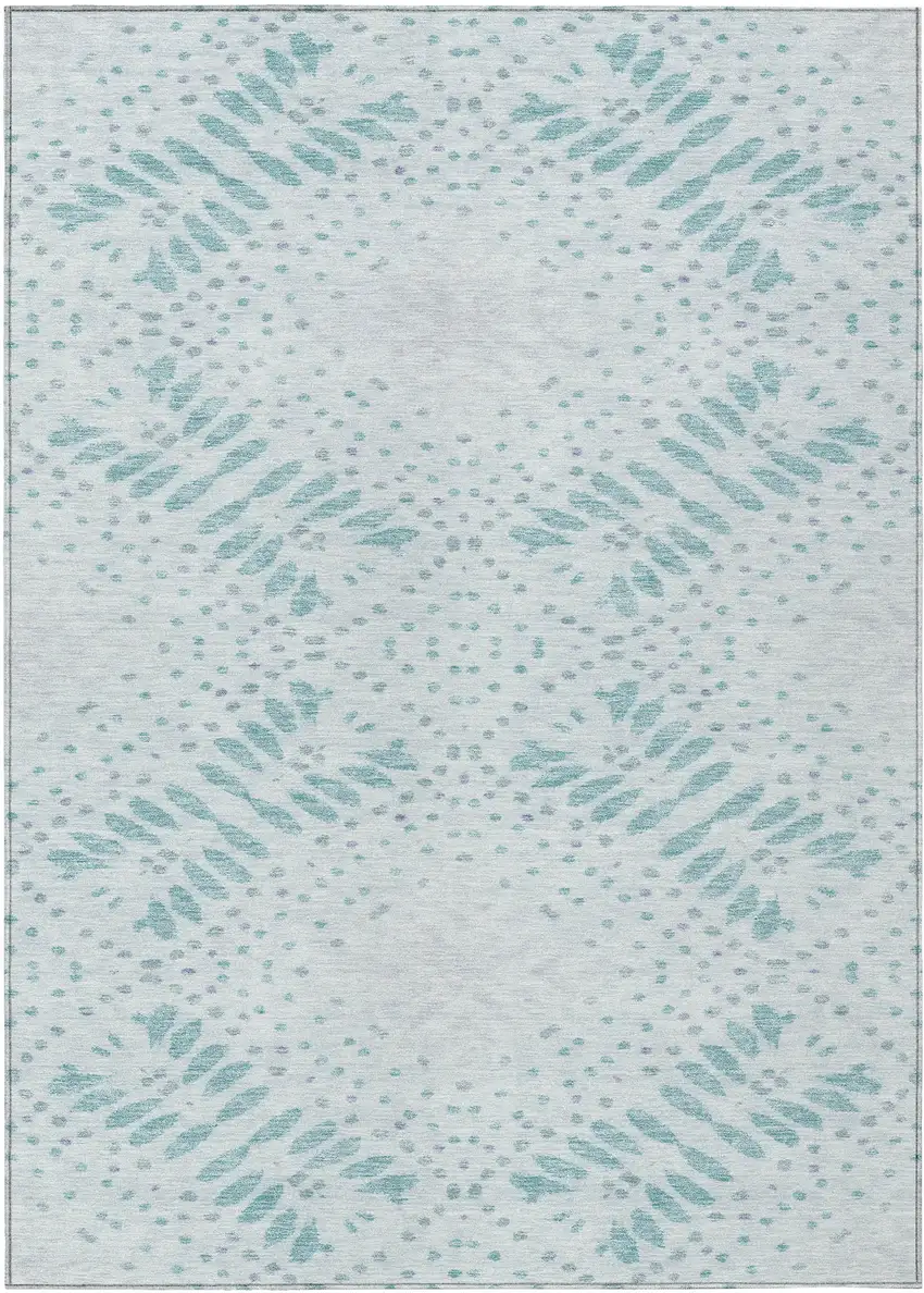 Teal Blue And Aqua Floral Washable Indoor Outdoor Area Rug Photo 2