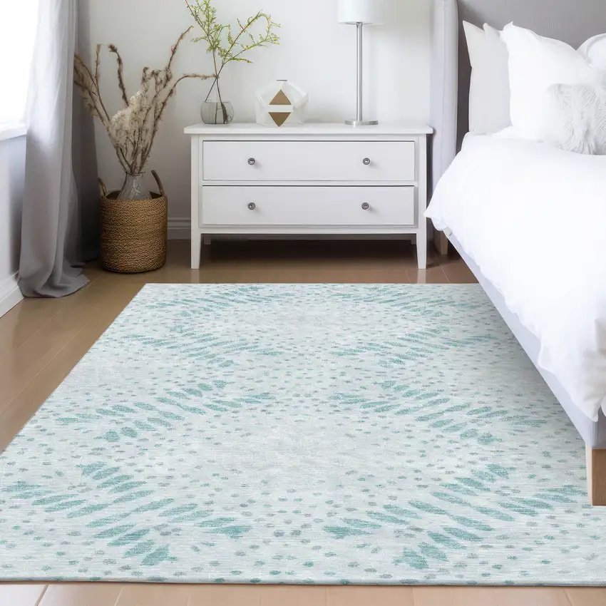 Teal Blue And Aqua Floral Washable Indoor Outdoor Area Rug Photo 9