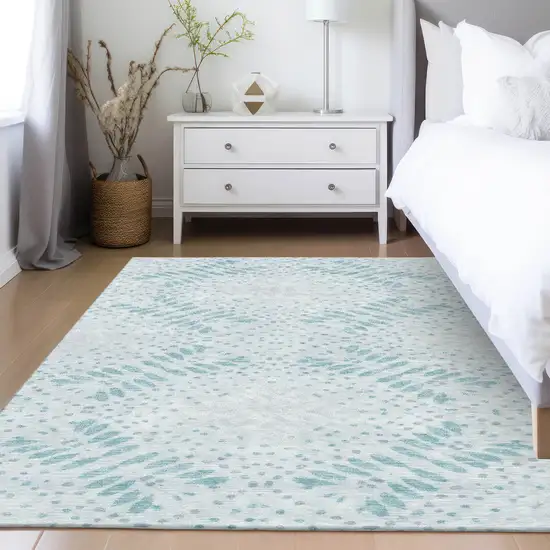 Teal Blue And Aqua Floral Washable Indoor Outdoor Area Rug Photo 9