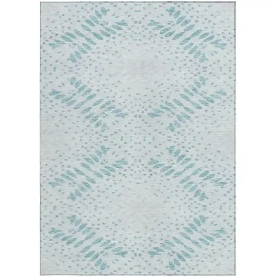 Teal Blue And Aqua Floral Washable Indoor Outdoor Area Rug Photo 7