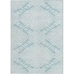 Photo of Teal Blue And Aqua Floral Washable Indoor Outdoor Area Rug