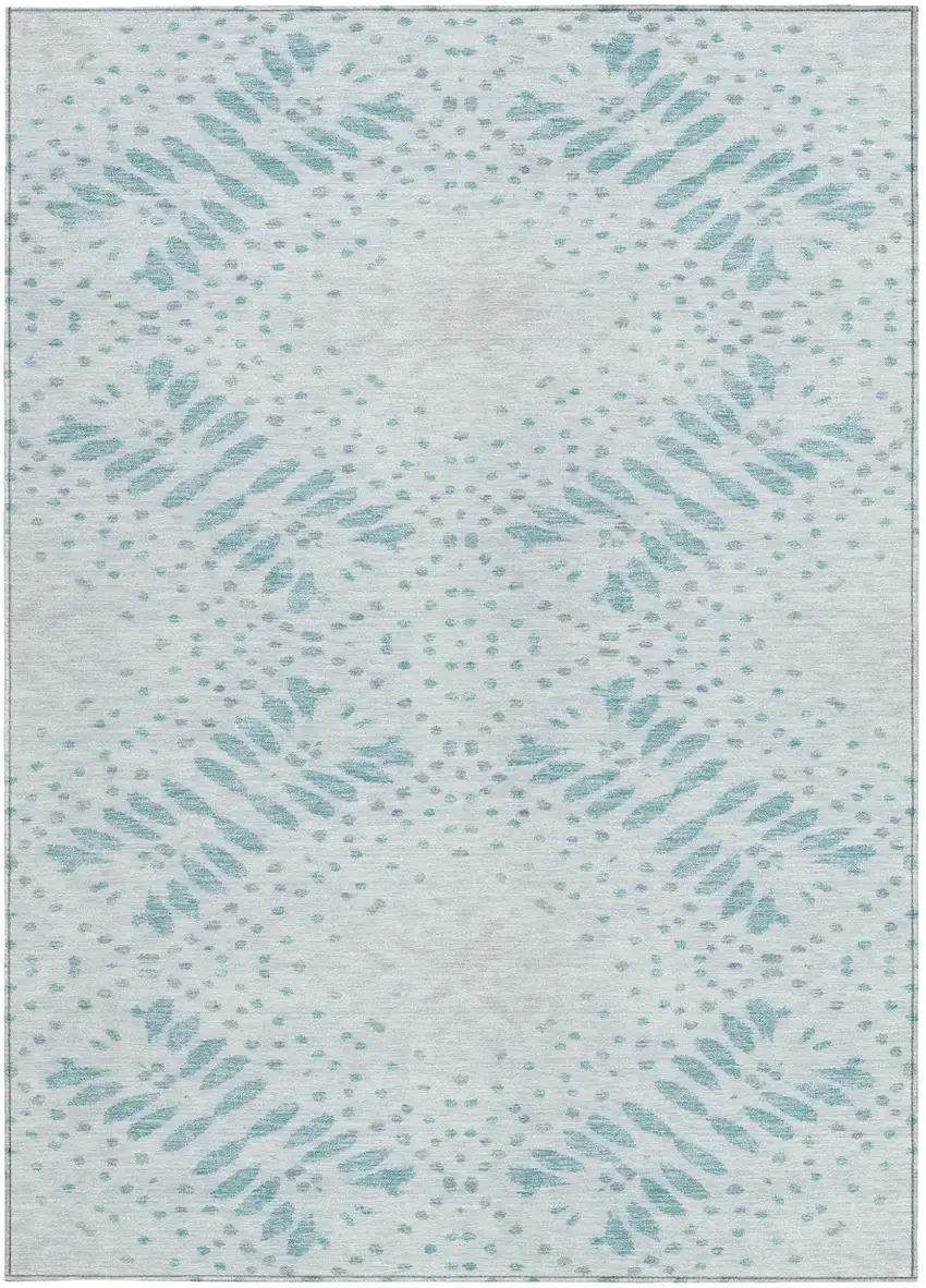 Teal Blue And Aqua Floral Washable Indoor Outdoor Area Rug Photo 7