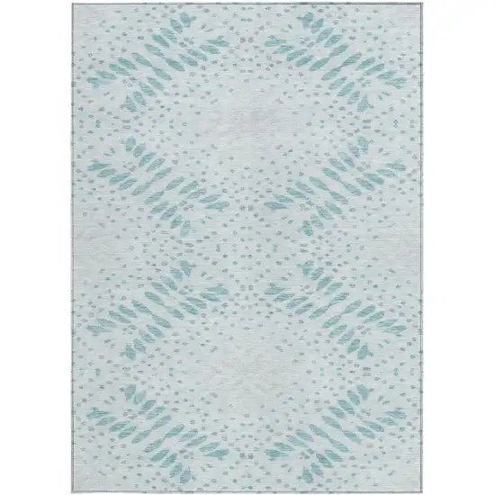 Teal Blue And Aqua Floral Washable Indoor Outdoor Area Rug Photo 7