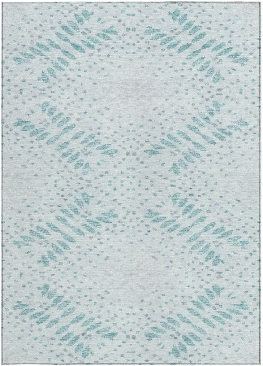 Teal Blue And Aqua Floral Washable Indoor Outdoor Area Rug Photo 7