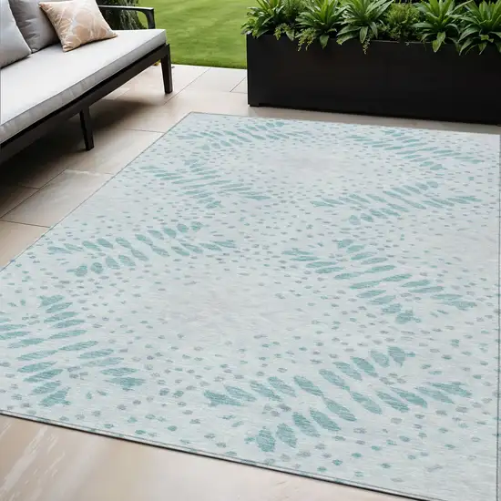 Teal Blue And Aqua Floral Washable Indoor Outdoor Area Rug Photo 1