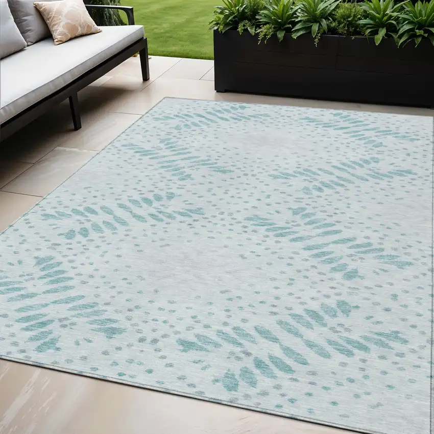 Teal Blue And Aqua Floral Washable Indoor Outdoor Area Rug Photo 1