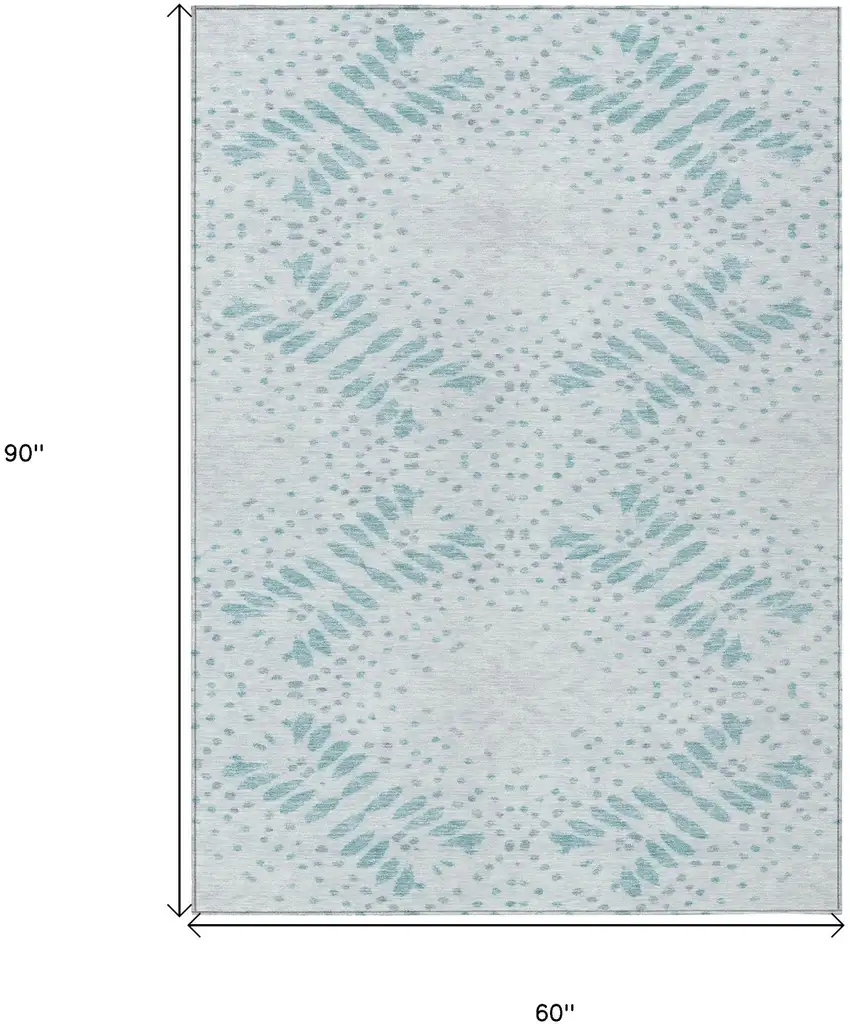 Teal Blue And Aqua Floral Washable Indoor Outdoor Area Rug Photo 3