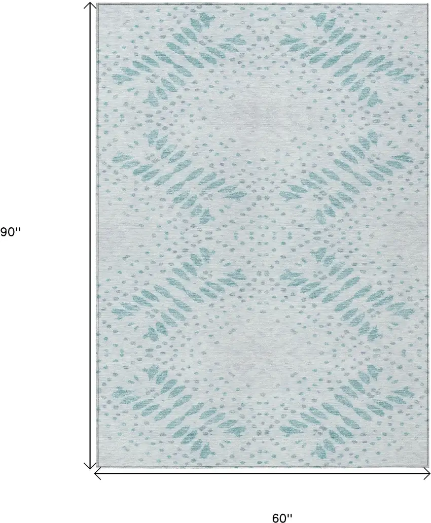 Teal Blue And Aqua Floral Washable Indoor Outdoor Area Rug Photo 3