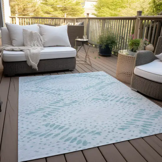 Teal Blue And Aqua Floral Washable Indoor Outdoor Area Rug Photo 8