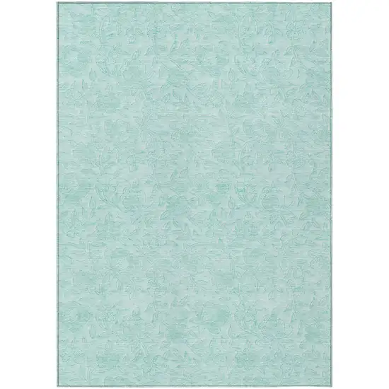 Teal Blue And Aqua Floral Washable Indoor Outdoor Area Rug Photo 1