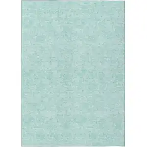 Photo of Teal Blue And Aqua Floral Washable Indoor Outdoor Area Rug