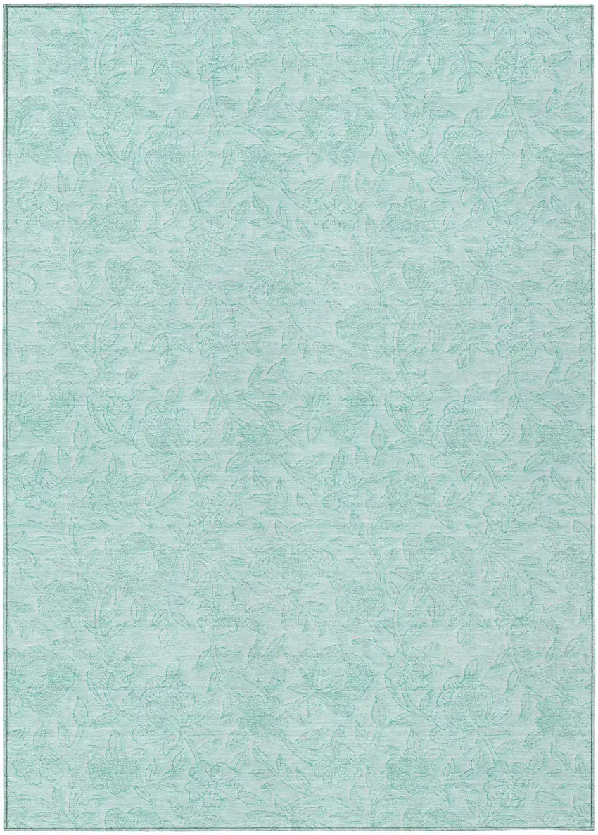 Teal Blue And Aqua Floral Washable Indoor Outdoor Area Rug Photo 1