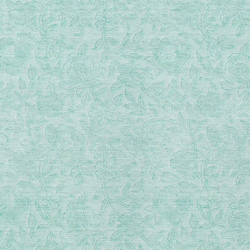 Teal Blue And Aqua Floral Washable Indoor Outdoor Area Rug Photo 8