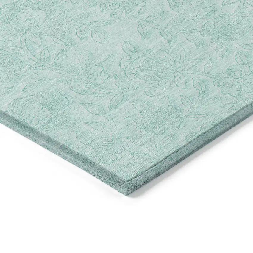 Teal Blue And Aqua Floral Washable Indoor Outdoor Area Rug Photo 3