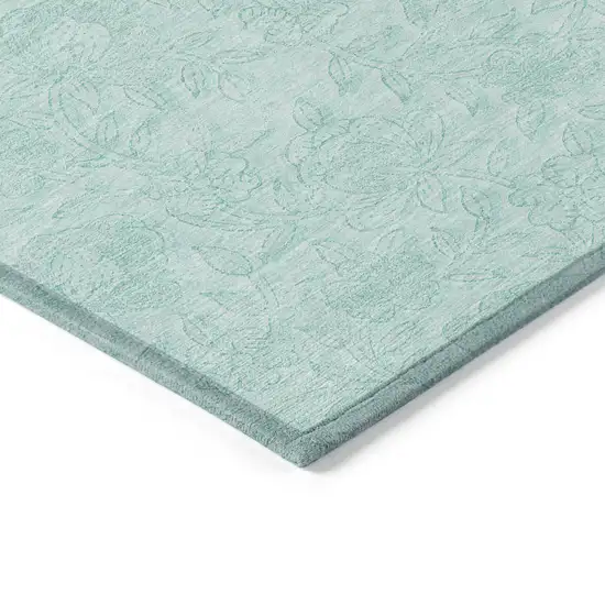 Teal Blue And Aqua Floral Washable Indoor Outdoor Area Rug Photo 3