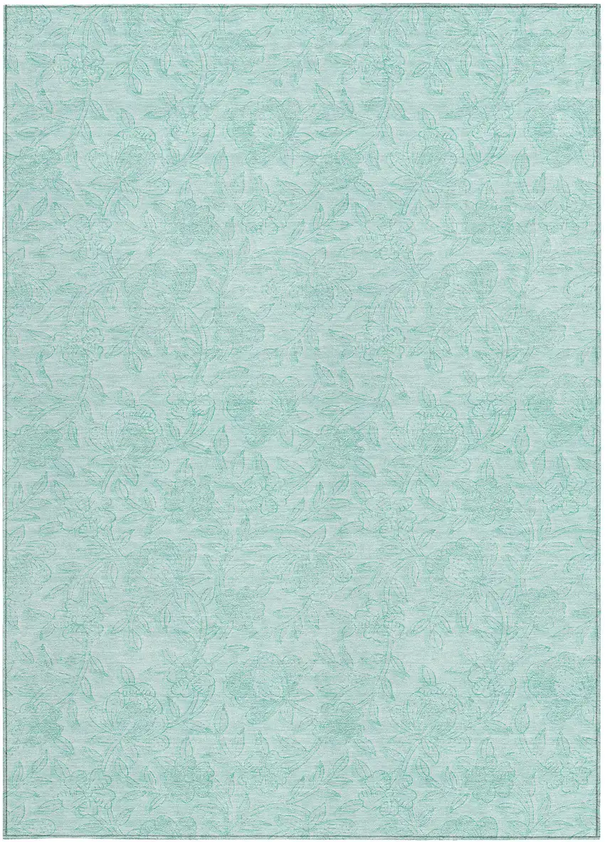 Teal Blue And Aqua Floral Washable Indoor Outdoor Area Rug Photo 5
