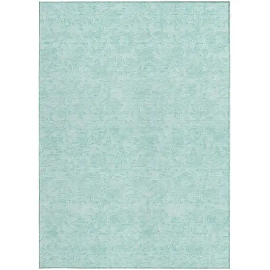 Teal Blue And Aqua Floral Washable Indoor Outdoor Area Rug Photo 5