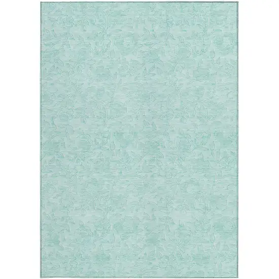 Teal Blue And Aqua Floral Washable Indoor Outdoor Area Rug Photo 5