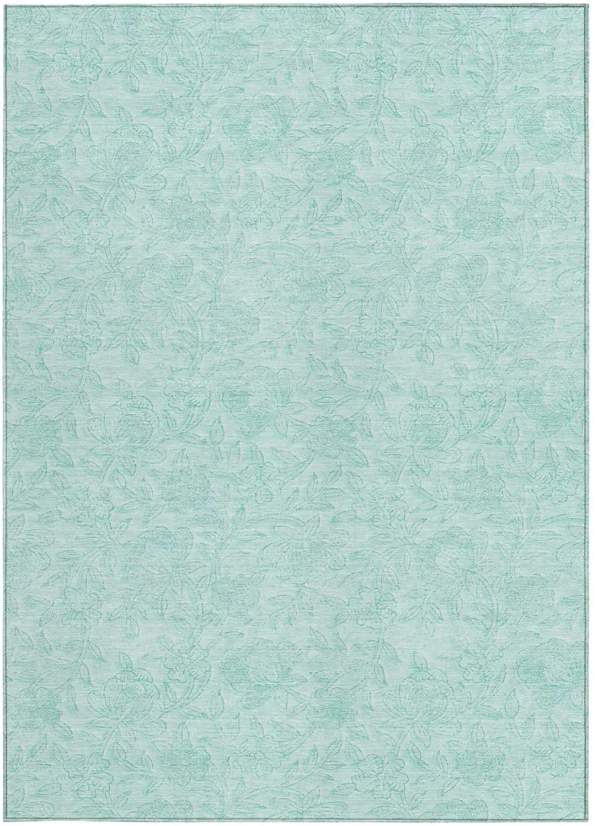 Teal Blue And Aqua Floral Washable Indoor Outdoor Area Rug Photo 4