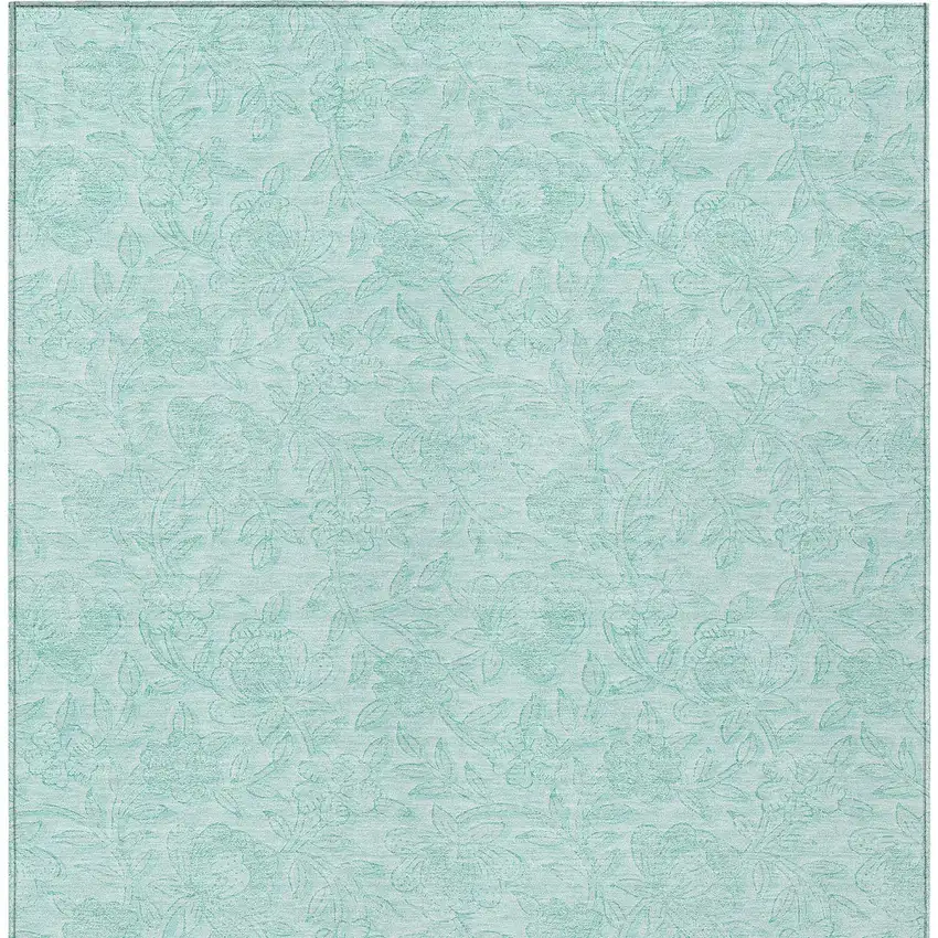 Teal Blue And Aqua Floral Washable Indoor Outdoor Area Rug Photo 6