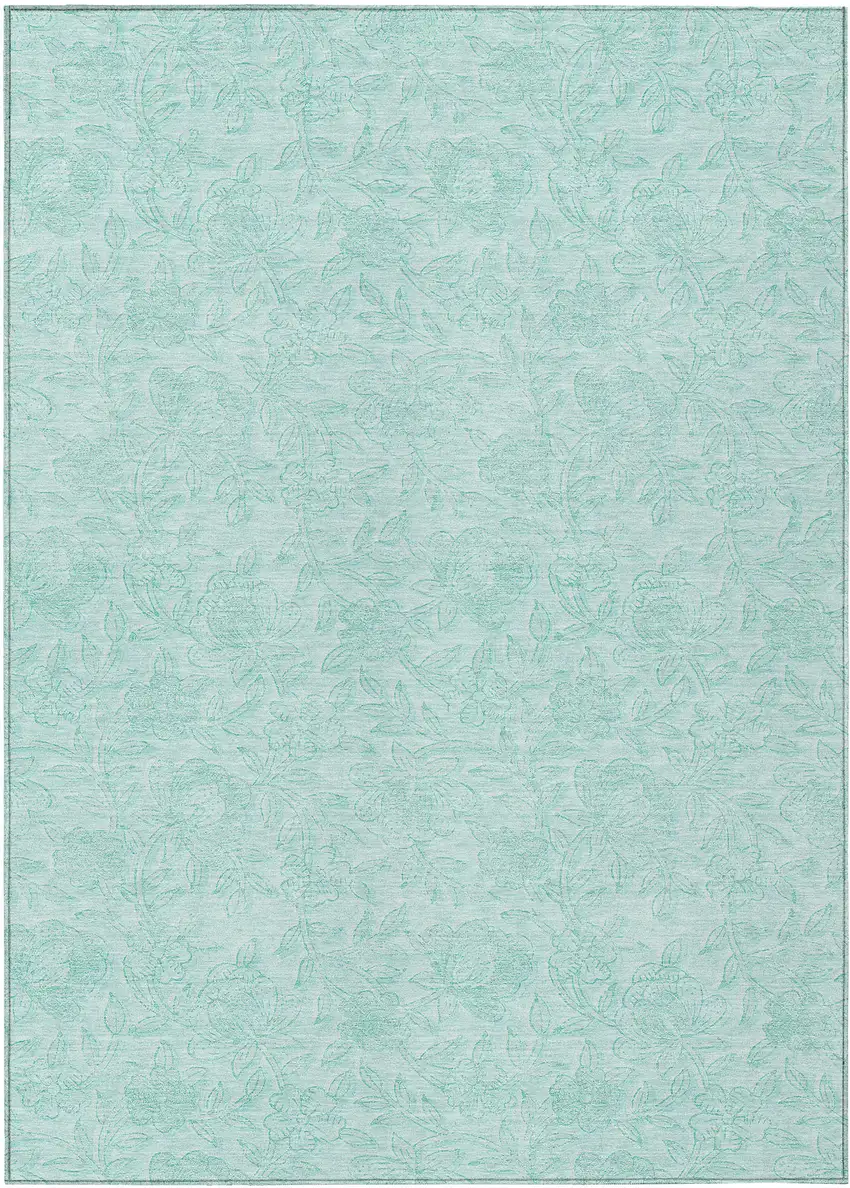 Teal Blue And Aqua Floral Washable Indoor Outdoor Area Rug Photo 2