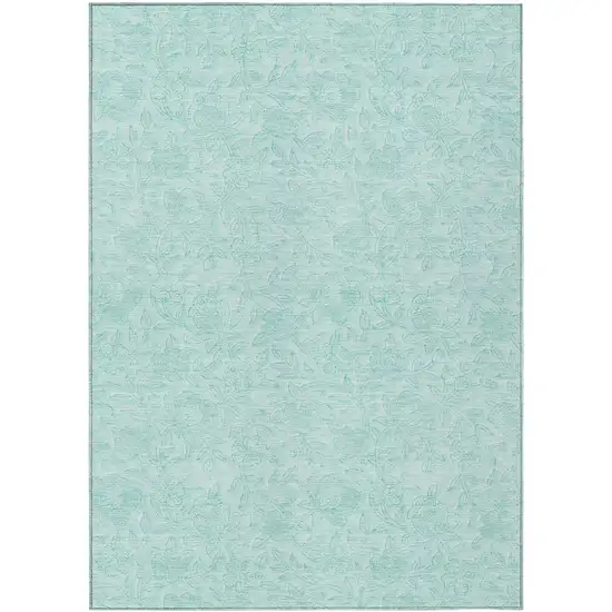 Teal Blue And Aqua Floral Washable Indoor Outdoor Area Rug Photo 2