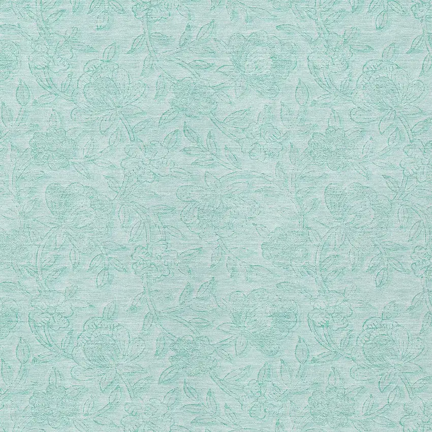 Teal Blue And Aqua Floral Washable Indoor Outdoor Area Rug Photo 6