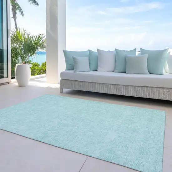 Teal Blue And Aqua Floral Washable Indoor Outdoor Area Rug Photo 8
