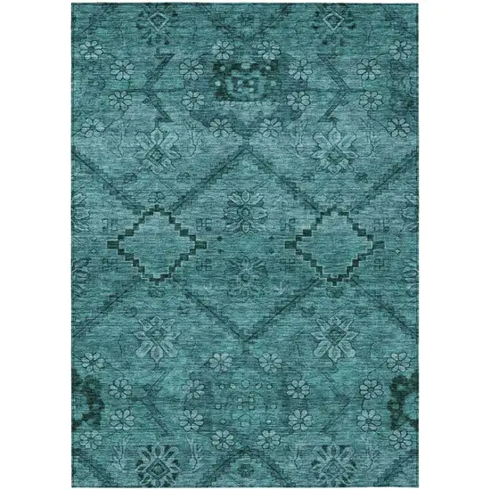 Teal Blue And Aqua Floral Washable Indoor Outdoor Area Rug Photo 2