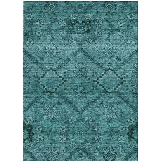 Teal Blue And Aqua Floral Washable Indoor Outdoor Area Rug Photo 7
